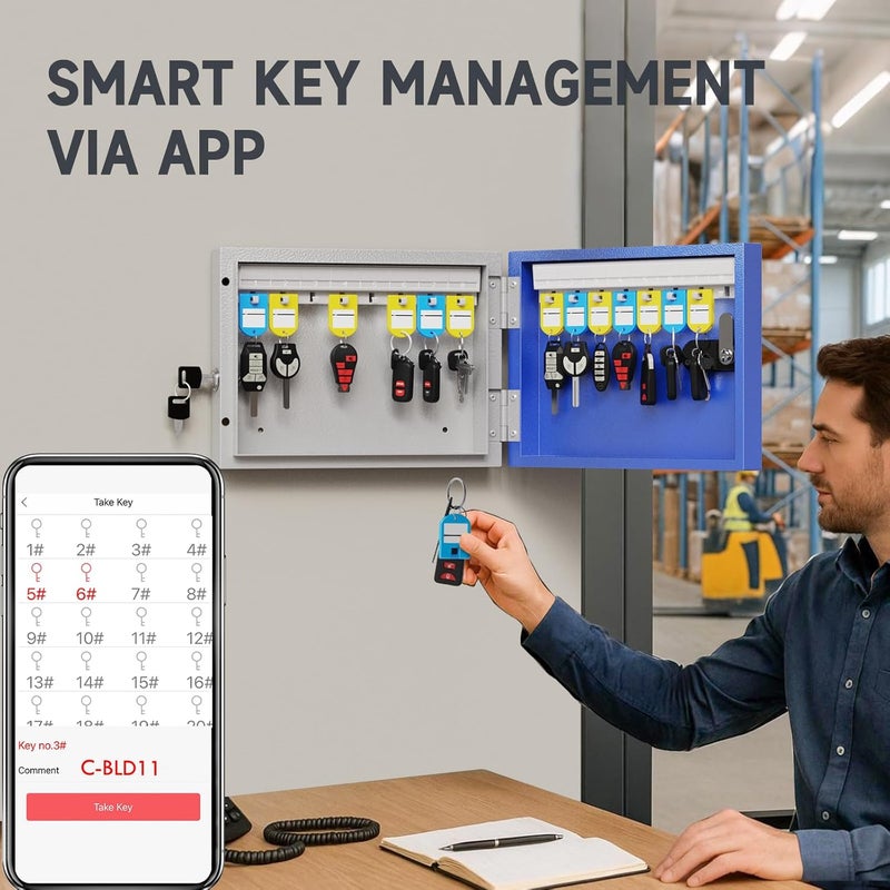 WeHere 16 Key Lock Box with Dual Lock, Combination & Key Unlock, Key Cabinet Wall Mount with Key Tag Label, Key Holder Storage Lockbox for Store, Office, Company, House, App Key Directory ERP - Image 5